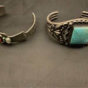 Turquoise and Silver Women's Cuff Bracelet Set